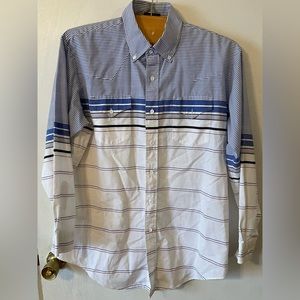 Running S Western Shirt Mens 17‎ 1/2 Multicolor Stripe Cowboy Casual Vtg